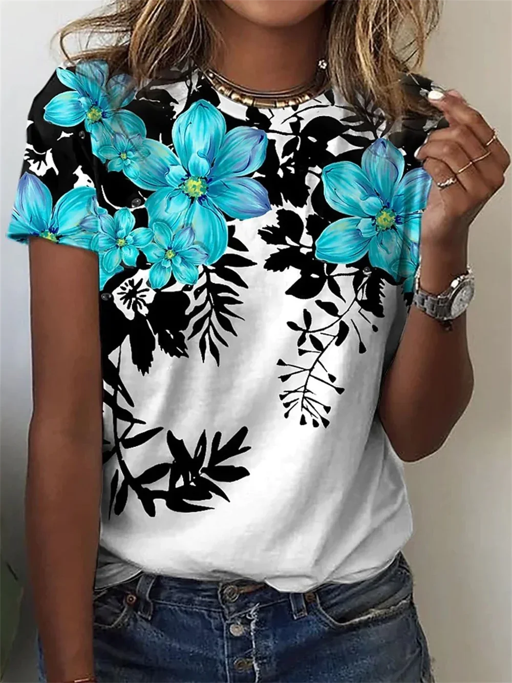 Summer Fashion Short Sleeve Tops Women's T-Shirts 3D Floral Print O Neck Casual T-Shirts Women's Y2K Clothes Plus Size T-Shirts