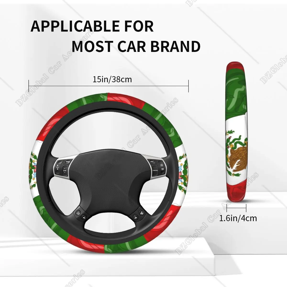 Happy Independence Day Mexico 16 September Mexican Steering Wheel Cover Universal 15 Inch Neoprene Car Wheel Protector