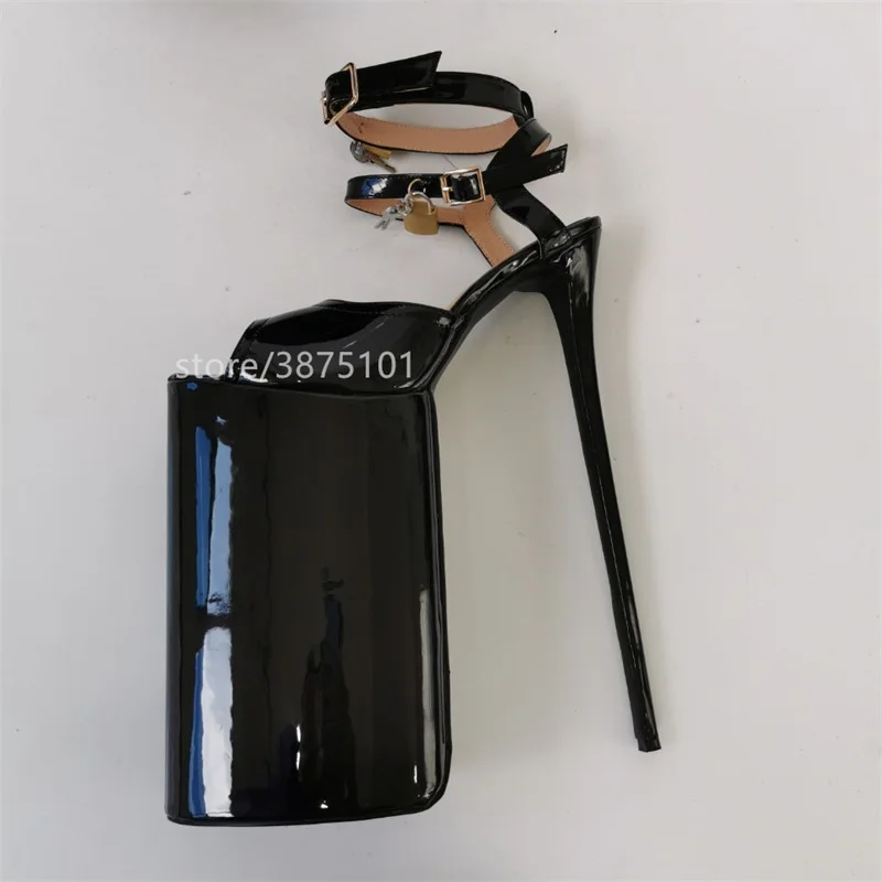 Black 30cm Extreme High Heel Pump  Sexy Lock Sandals SM Cosplay Show Club Party Cross Dresser Drag Queen Unisex Shoes