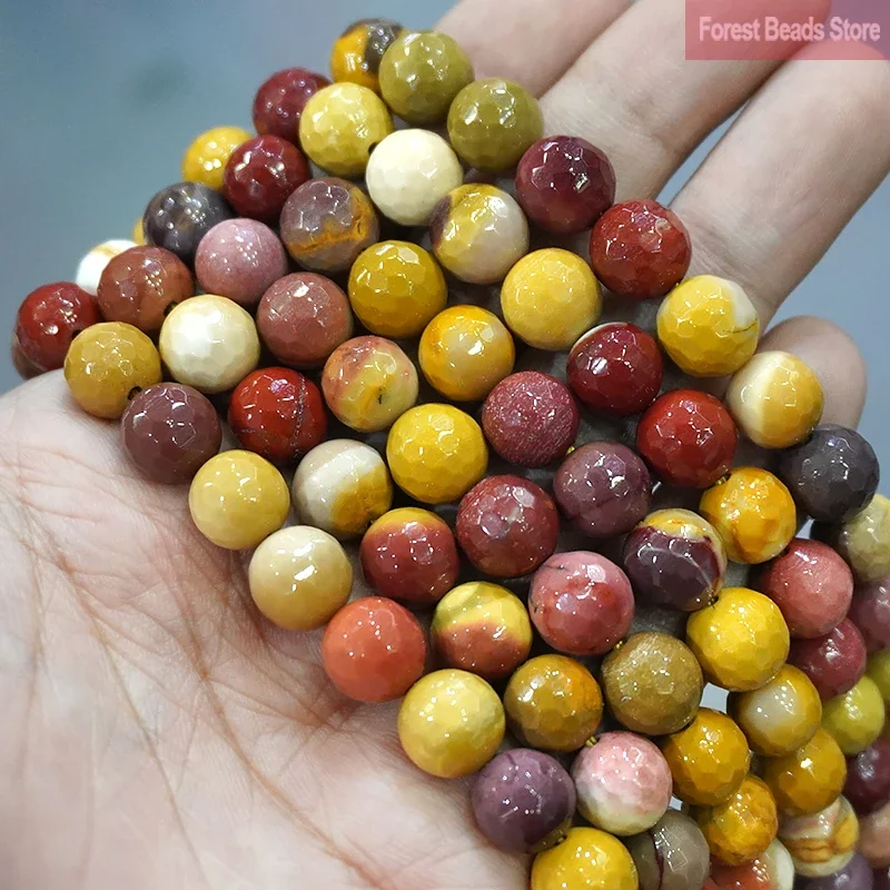 Football Shape Faceted Mookaite Egg Yolk Loose Round Beads Diy Bracelet Charm Beads for Jewelry Making 15