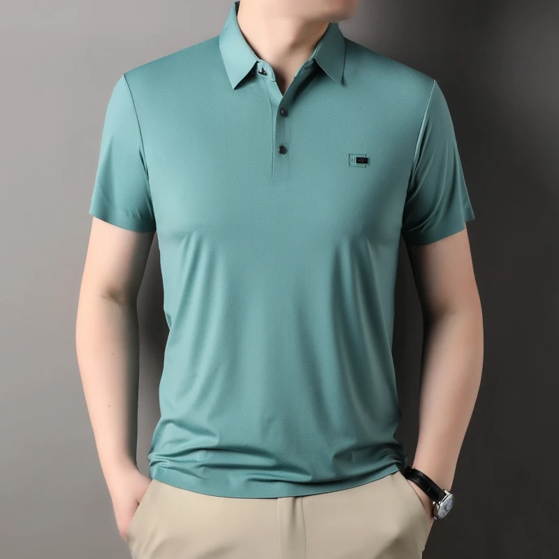 Brand Embossed Polo Shirt Men\'s Short sleeved Ice Silk Breathable Top 2024 Summer New Business Casual High Quality lapel T-shirt