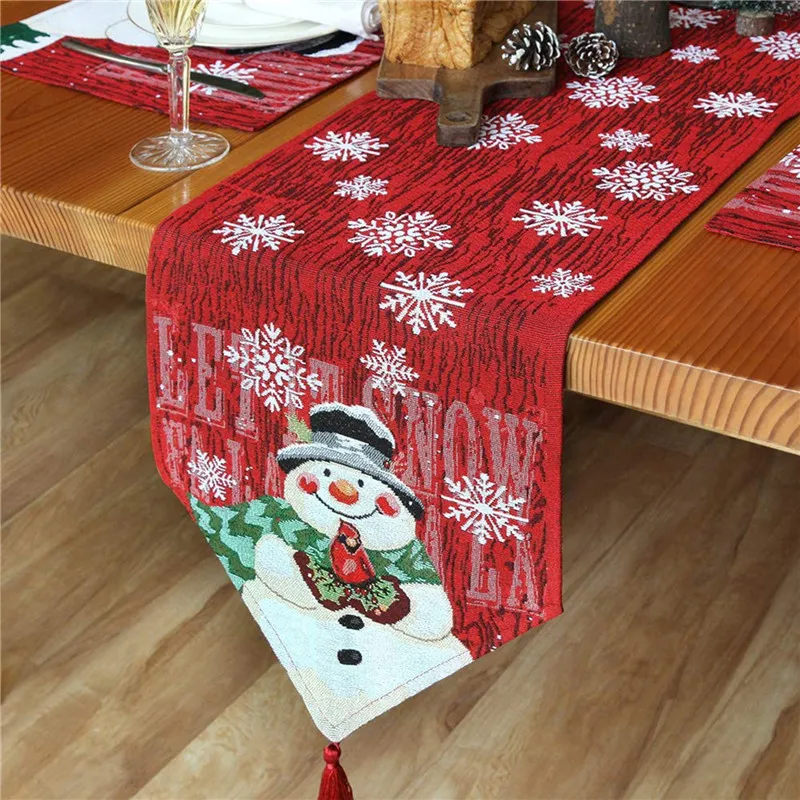 

Christmas Table Runner, Christmas Linen Tablecloth, Red Snowman Table Decoration, New Year Family Gathering Decoration