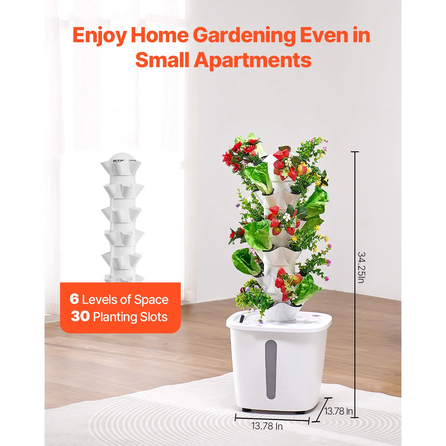 VEVOR Hydroponic Growing System 30 Pods Vertical 6 Tiers Hydroponic Tower Hydronic Garden with Water Pump for Vegetable
