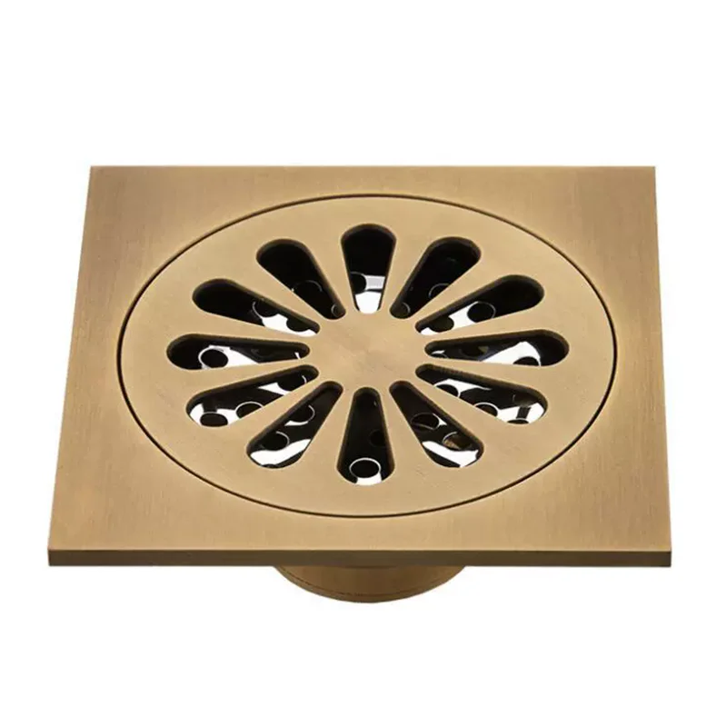 Floor Drains 10cm Square Shower Drain Brass Floor Drain Trap Waste Grate With Hair Strainer Bathroom Shower Accessories