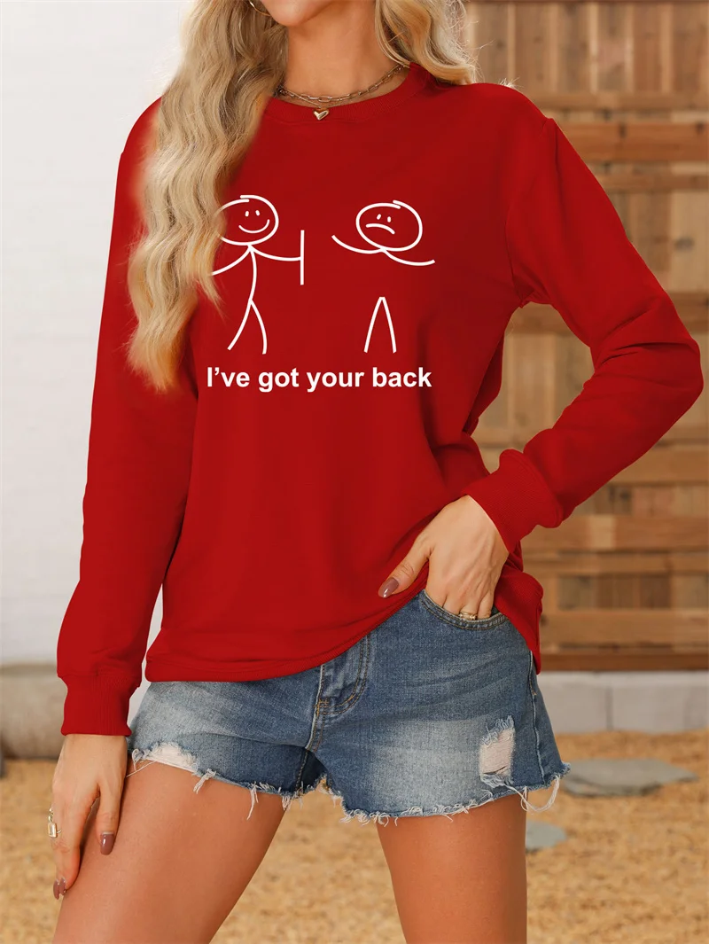 New fashion autumn and winter casual hoodie i've got your back letter-printed vintage round neck comfortable long sleeve top