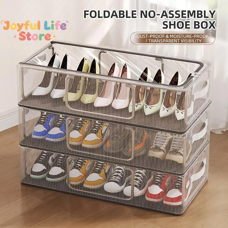 Hot Sale Foldable Transparent Under Bed Shoe Storage Box Thickened Dustproof With Handles Stackable Footwear Organizer Container