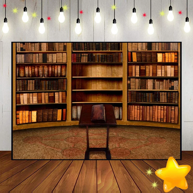 Bookshelf Office Birthday Decoration Library Wallpaper School Books Photography Collection Party Retro Photo Background Banner