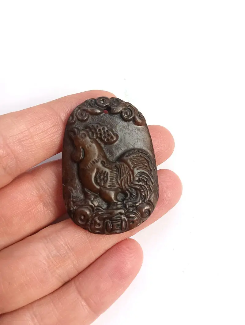 Vintage Jade Pendant Amulet Cock Of The Twelve Animals Years Bless Lucky Hanging Family Mascot