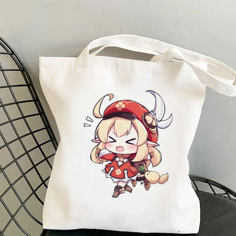 Genshin Impact Shopping Bag Graphic Tote Harajuku Shopper Bag Women Canvas Shoulder Bag Female Ulzzang Funny Eco Large-capacity