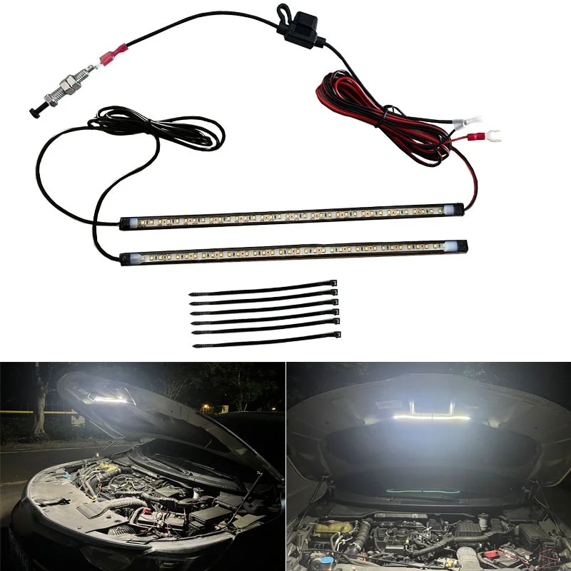 2 In 1 LED Car Under Hood Work and Maintenance Light 12V Universal Waterproof Super Bright White Light Car SUV Pickup Offroad