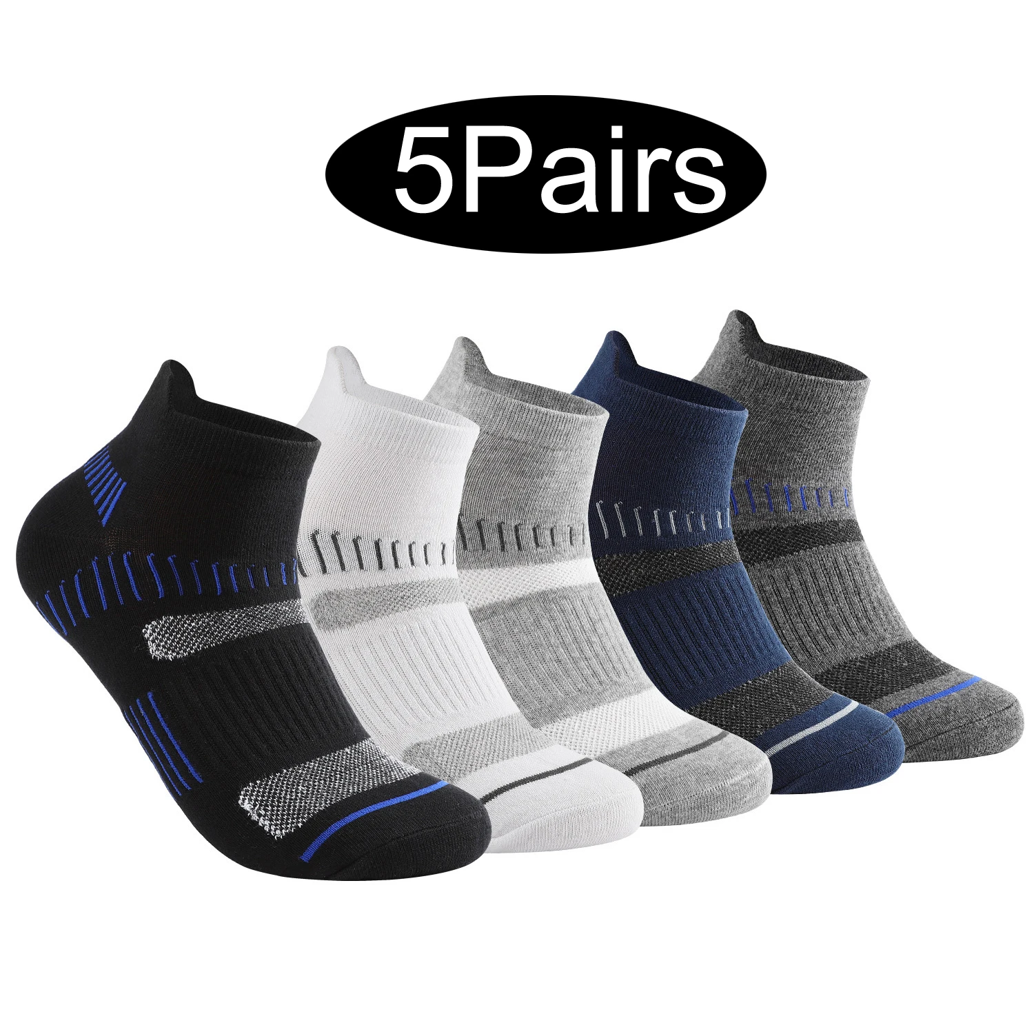 

5 Pairs High Quality Men's Socks Breathable Soft Ankle Socks with Trendy Line Patterns Multicolor for Running Basketball Sport