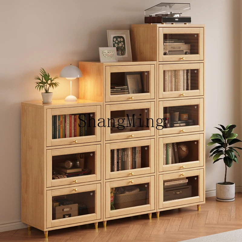 

CL New Retro Study Bookcase Living Room Large Capacity Storage Cabinet Multi-layer Glass Door Storage Display Chest of Drawers