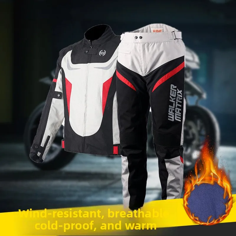 

Winter Warm Cycling Clothing Set Men's Motorcycle Jacket Outdoor Reflective Thickened Knight Motorcycle Jacket Ski Suit