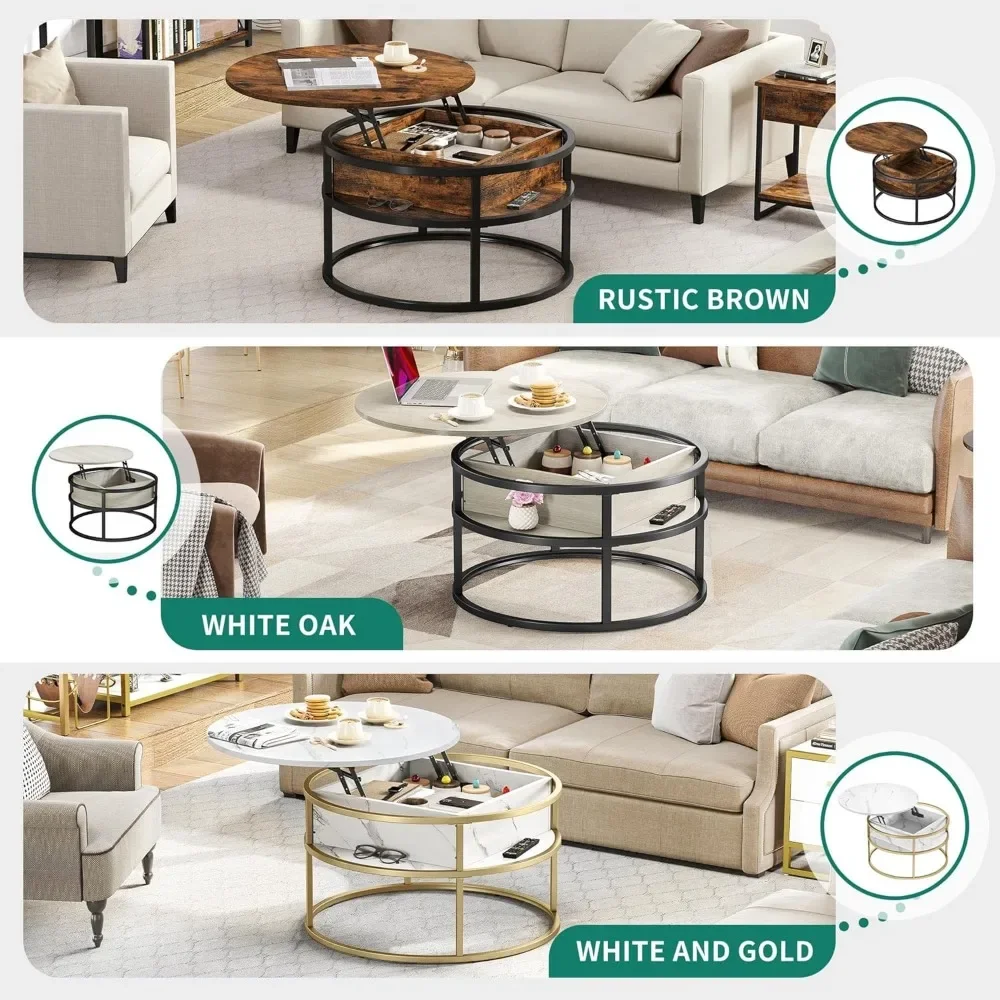 Round living room coffee table, Lift coffee table with storage, Wooden coffee table with hidden storage compartment