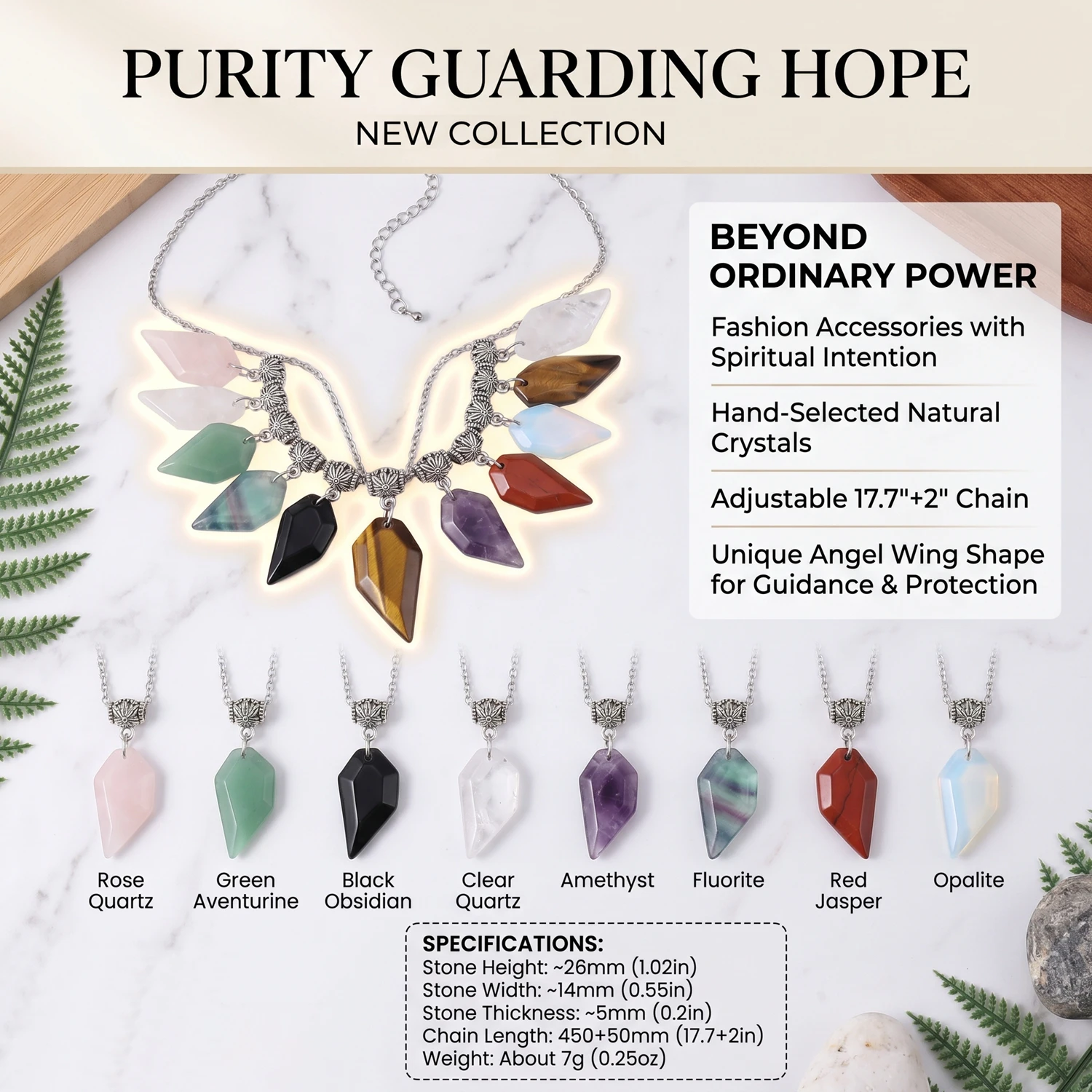 2026 New Purity Guarding Hope Natural Quartz Crystal Pendants Beyond Ordinary Power Fashion Accessories Angel Wing Necklaces