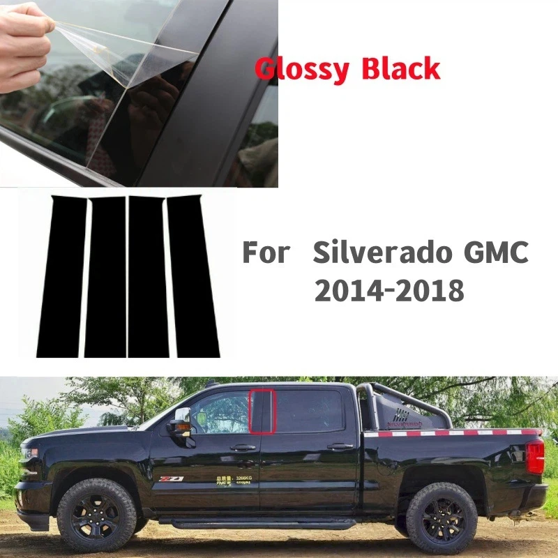 

Для GMC Sierra/Silverado/Canyon 2014-2022 6 шт. накладки на окна, центральная пленка, колонна B C, стойки, наклейка, автомобильные аксессуары