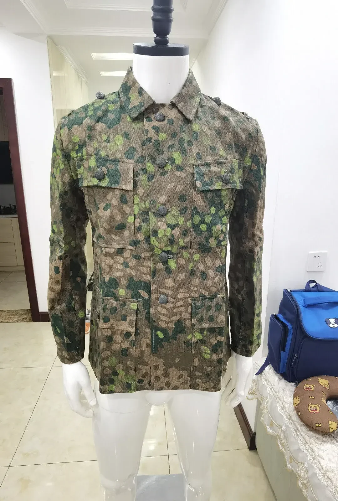 WW2 독일 육군 리넨 HBT DOT 44 PEA CAMO M43 필드 튜닉 & 바지 정장 군복