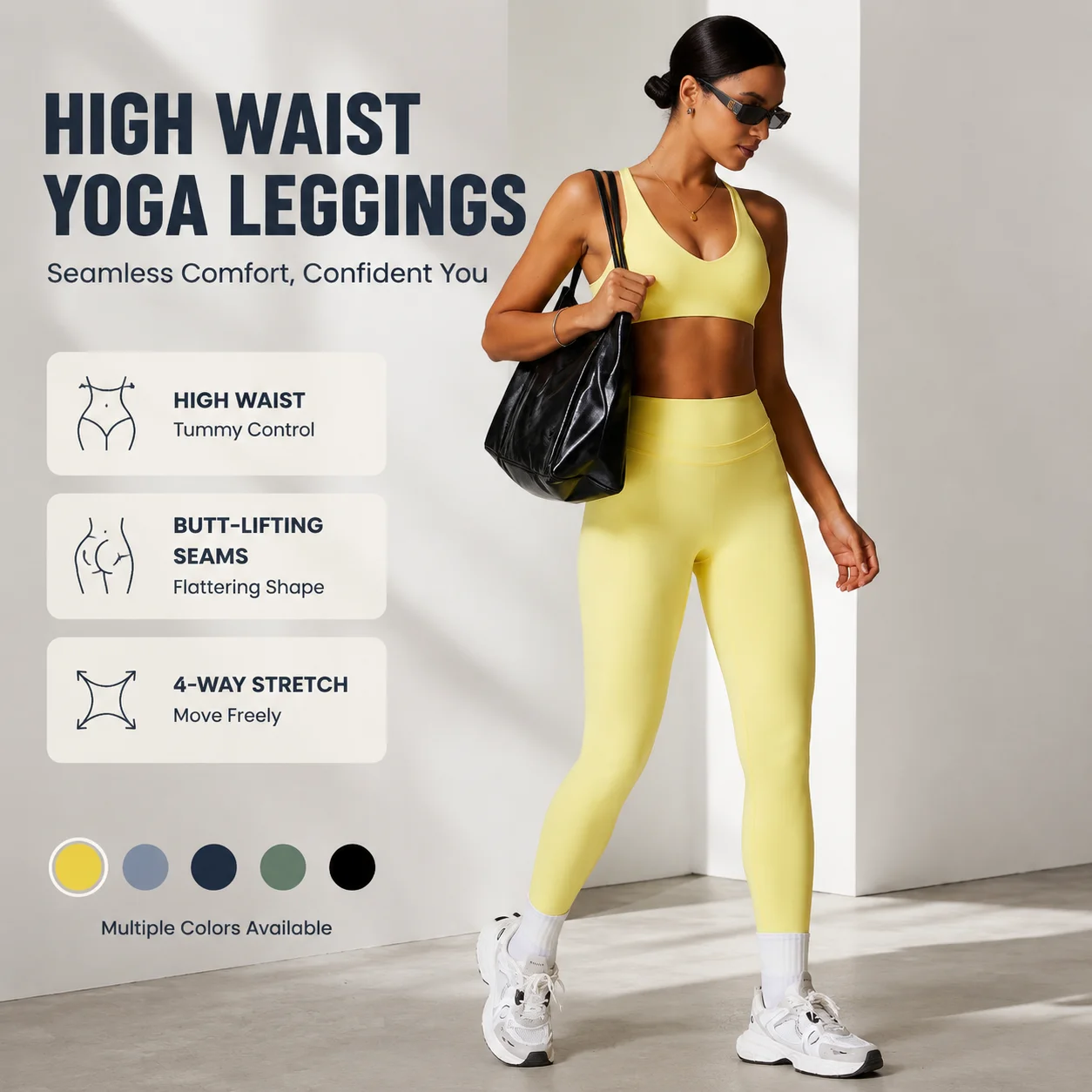 Women's High Waist Seamless Yoga Leggings - Butt Lifting Gym Pants with Double Stitching, Multiple Colors, S-XL
