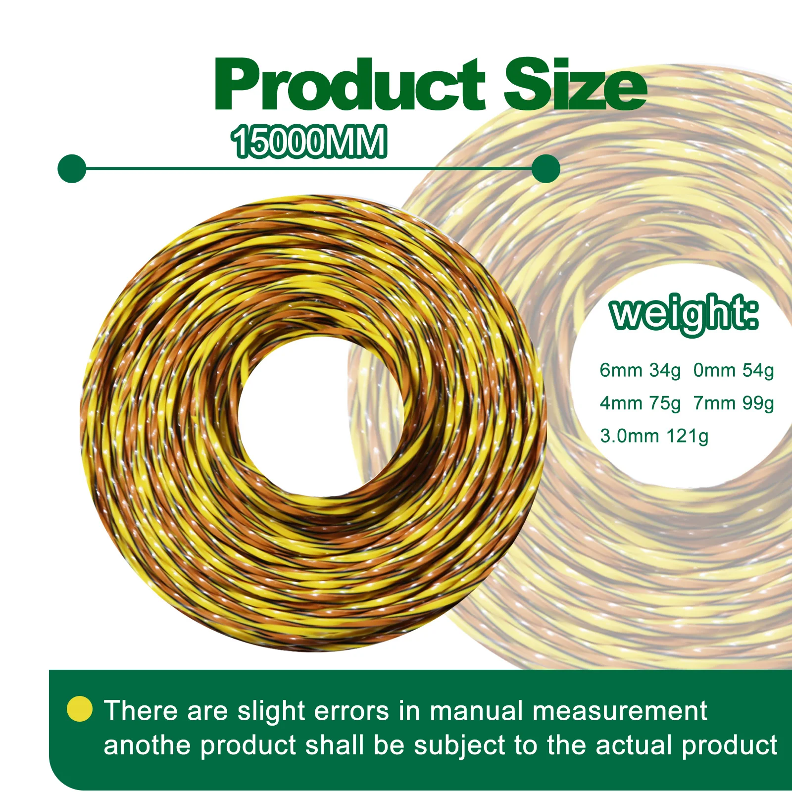 COSY 1.6/2.0/ 2.4/2.7/3.0mm*15m NEW Upgrade Tricolor Spiral Weed String General Trimmer Line Brush Cutter Thread Trimmer Line