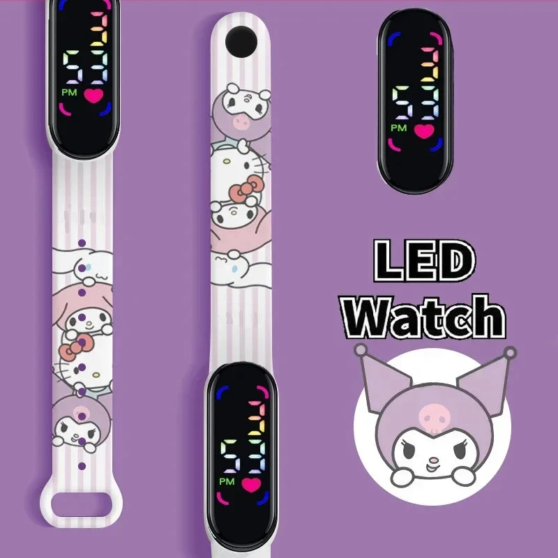 Sanrio Kuromi เด็กการ์ตูนอะนิเมะสร้อยข้อมือส่องสว่างนาฬิกา LED Touch กันน้ํากีฬาเด็กของขวัญนาฬิกา