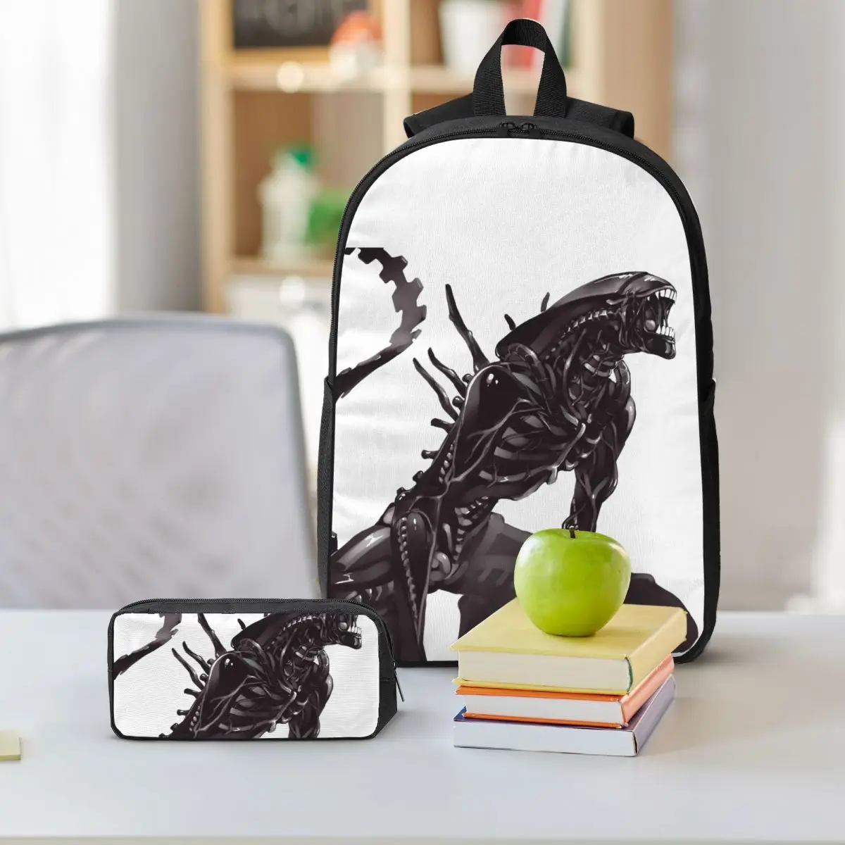 Xenomorph Alien Backpack Student Boys Girls BookBag School Bag Laptop Shoulder Bags 3ps Insulated Lunch Bag Pencil Case