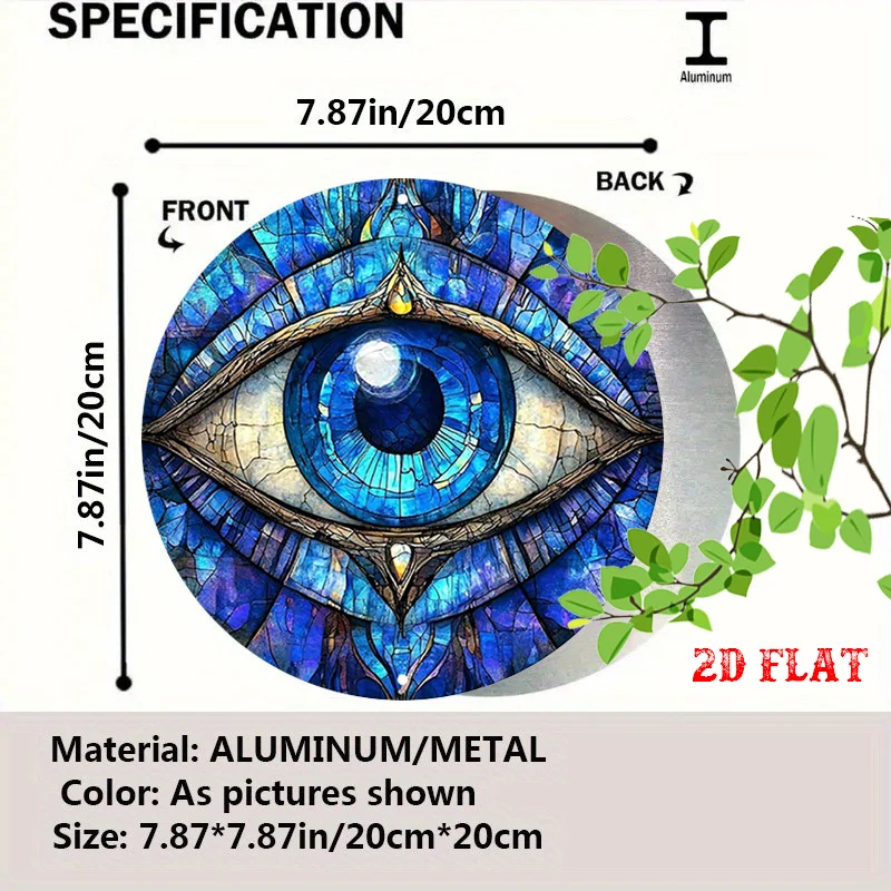 2D Flat, 1pc Blue Eye round metal Wall Art - Illuminated Vintage Aluminum Sign Suitable for Home, Cafe, Garage - Rustic Blue Eye