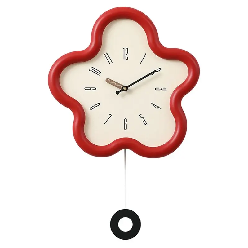 AEE6-Cream Style Living Room Wall Clock Minimalist Digital Clock Restaurant Swinging Digital Wall Clock Home Decoration