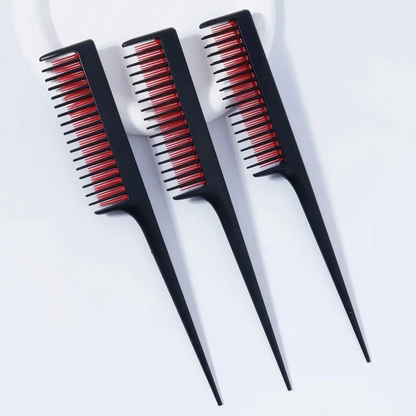 

3pcs Triple Teasing Comb Rat Tail Combs Tool Structure comb for Back Combing Root Teasing,Special for real hair wigs