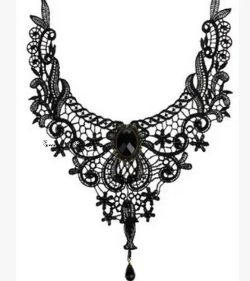 Gothic Victorian Black Lace Necklace Women Girl Boho Crystal Tassel Sexy Lace Choker Versatile Loli Bracelet Halloween Jewelry