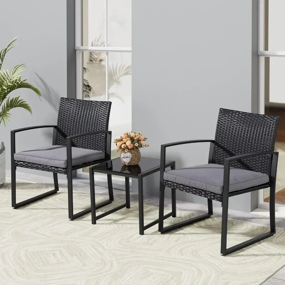 

t Outdoor Patio Furniture Set, Modern Wicker Bistro Set, Conversation Rattan Chair of 2 with Coffee Table