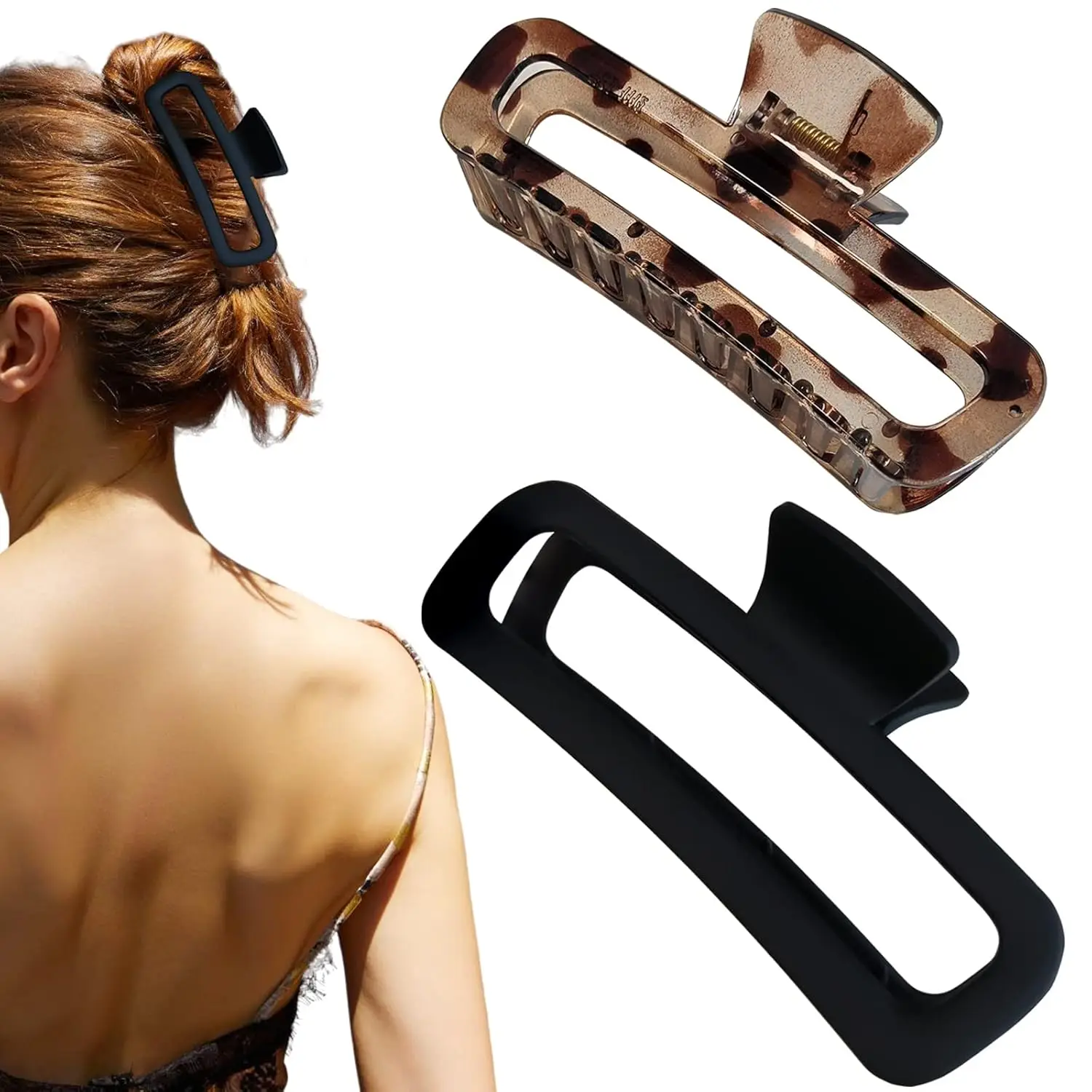 

5 Inch Unbreakable Hair Claw Clips for Thick Curly Long Hair, Rectangle Clamp, Neutral Colors, 2 Pack