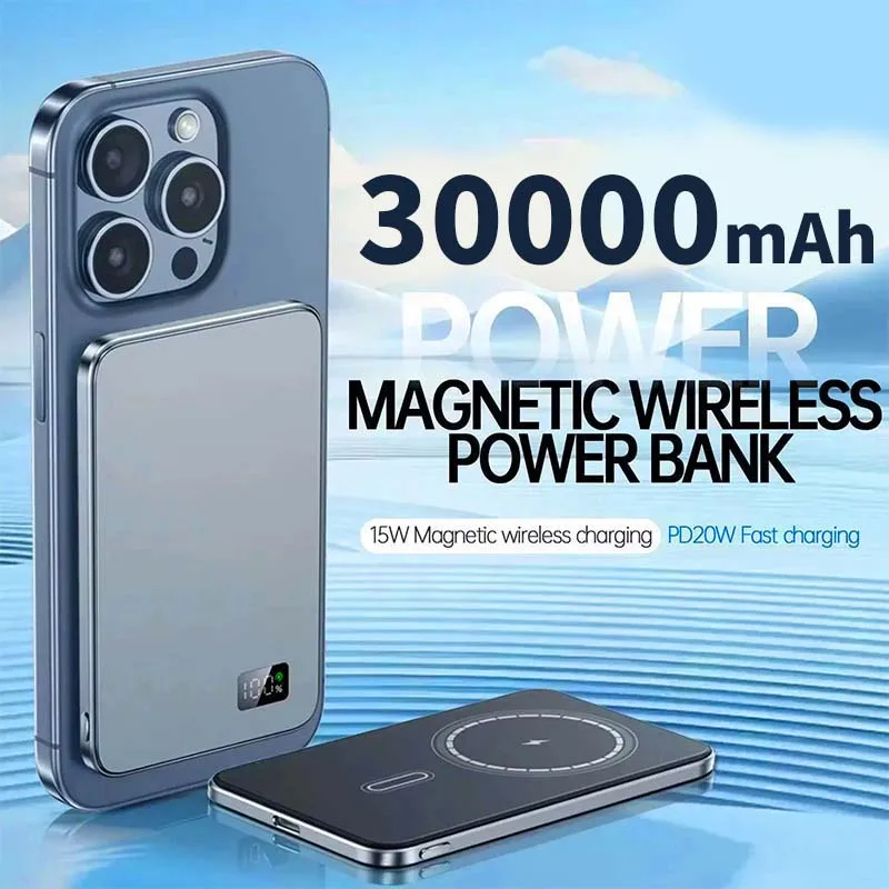 20000mAh Magnetic Powerbank External Spare Battery Portable Wireless Charger Fast Charging For IPhone Xiaomi Magsafes Power Bank