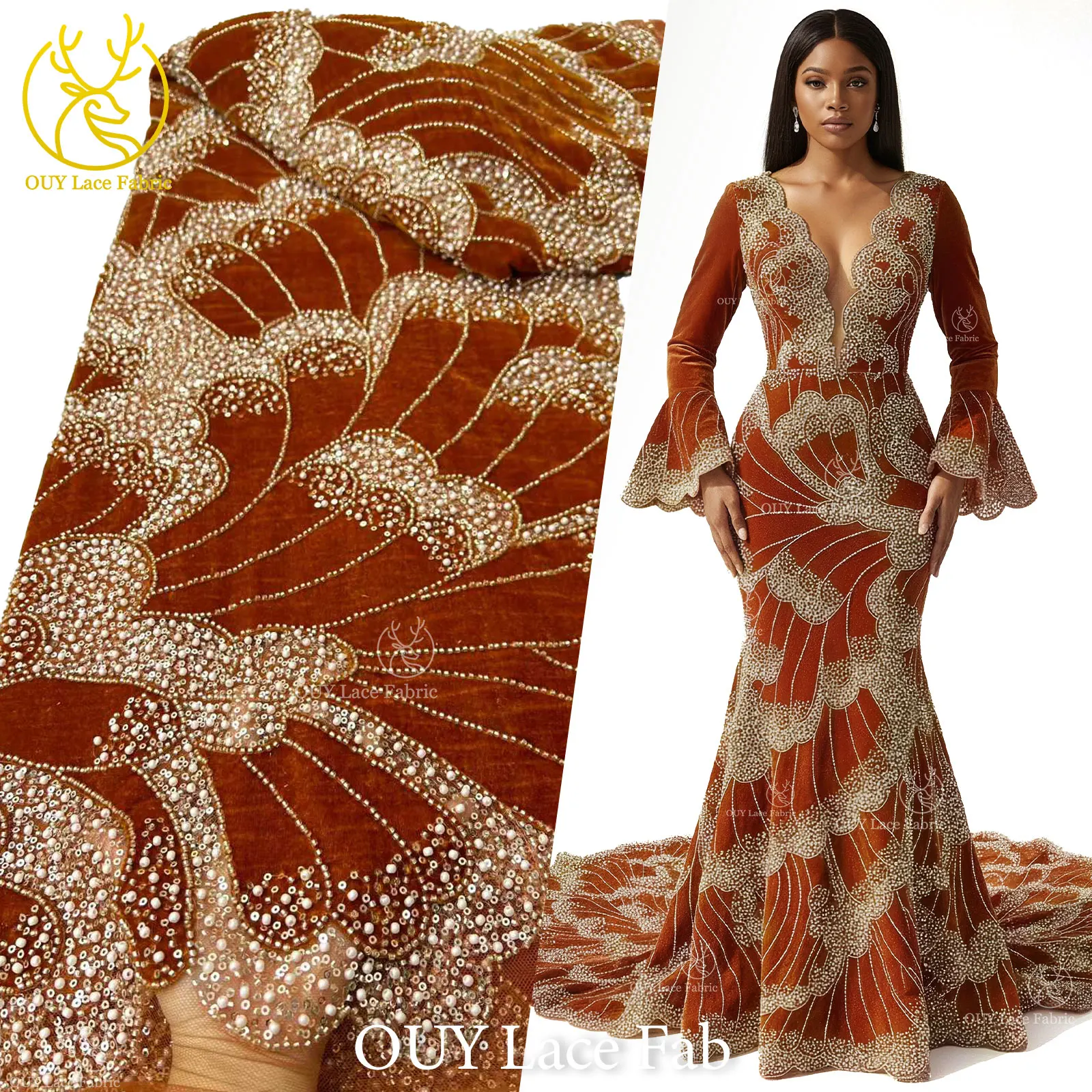 

Luxury African Beaded Mesh Lace Fabric Velvet Lace 2026 Nigerian Tulle Sequined Lace Fabric Women's Evening Christmas Dress