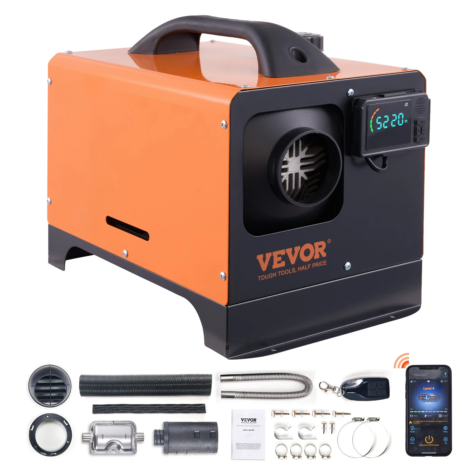 VEVOR 8KW Diesel Air Heater, Bluetooth App Control All-on-one Diesel Heater with Remote Control and LCD, Portable Parking Heater