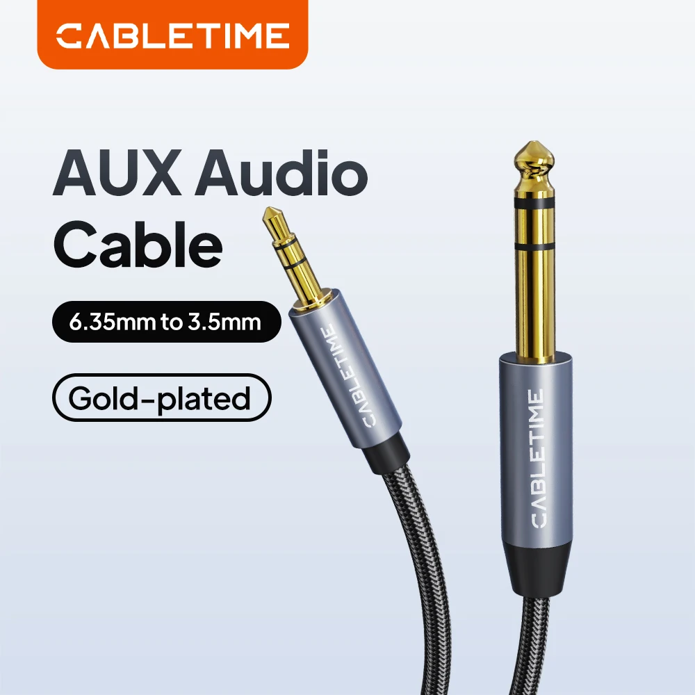 CABLETIME Cable Adaptador Auxiliar Jack de 3.5mm a 6.35mm para Altavoz, Guitarra, Amplificador, Cable de Audio TRS Jack de 6.35mm a 3.5mm
