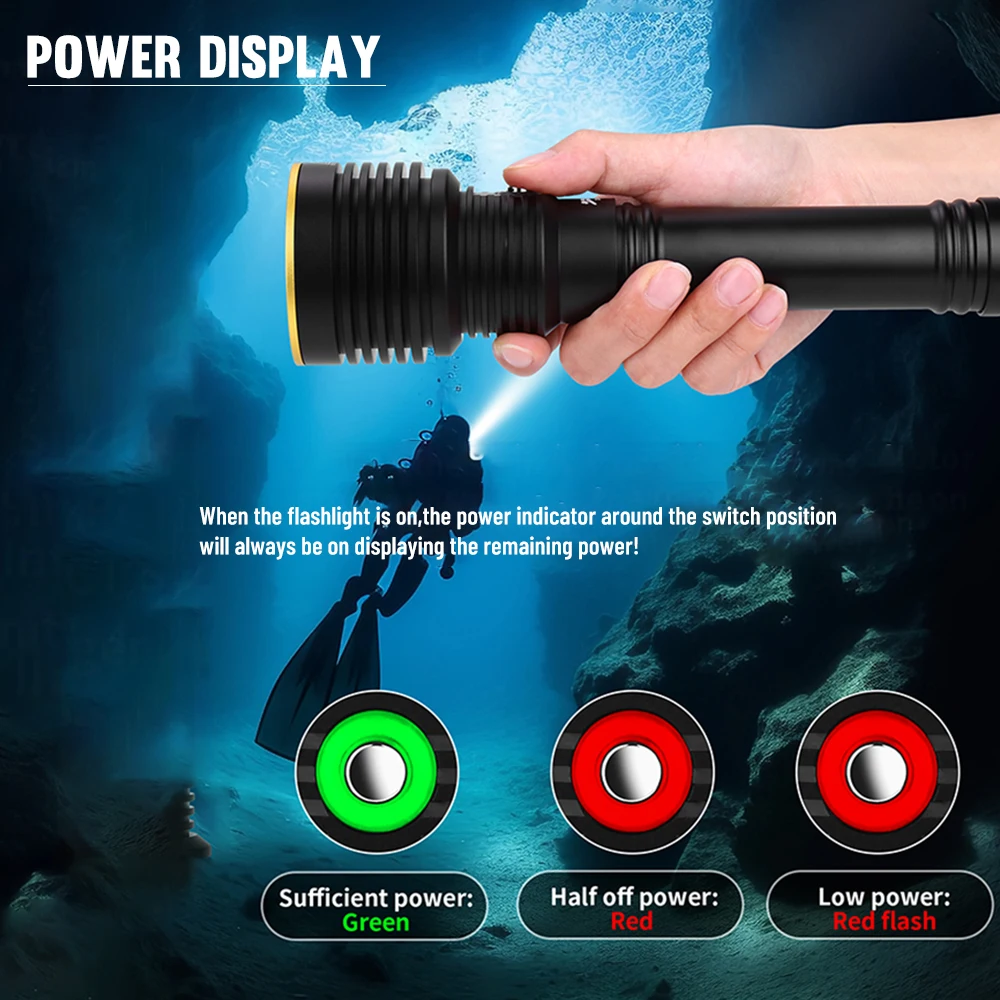 Asafee 40M Diving Flashlight XHP70 LED Lamp Underwater Canister Waterproof Torch Dive Lantern SOS Light