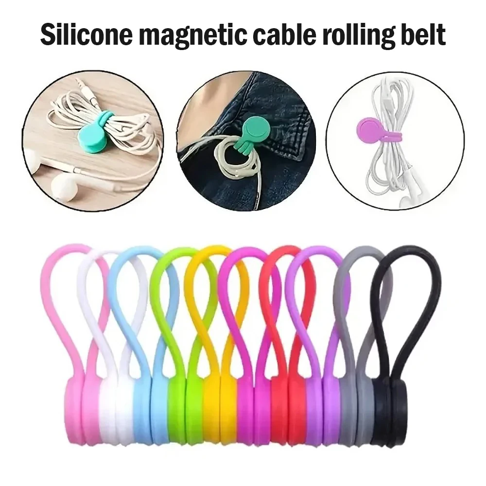 Magnetic Cable Ties Strong Silicone Cord Organizer for Wires Cables Kitchen Fridge Office Reusable Magnetic Straps Book Marker