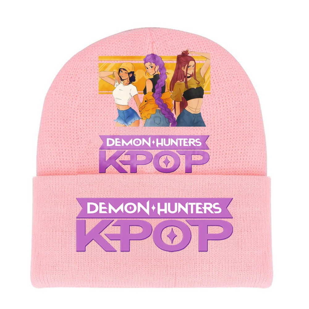K-pop شيطان هنتر الأطفال محبوك قبعة Kawaii الكرتون المطبوعة قبعة الفتيات الشتاء الرياضة في الهواء الطلق قبعة تدفئة هدايا عيد الميلاد