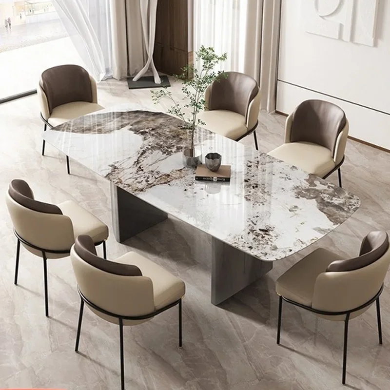 

Italian rock plate table, table, island table, modern light luxury, high-end simple negotiation table and chair combination