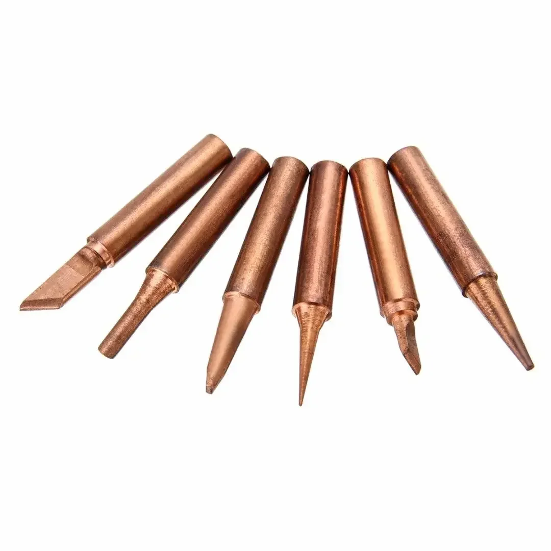 6pcs Soldering Tips Copper Solder Iron Tips Lead Free Soldering Welding Tool Set For 936 937 938 969 8586 852D Soldering Station