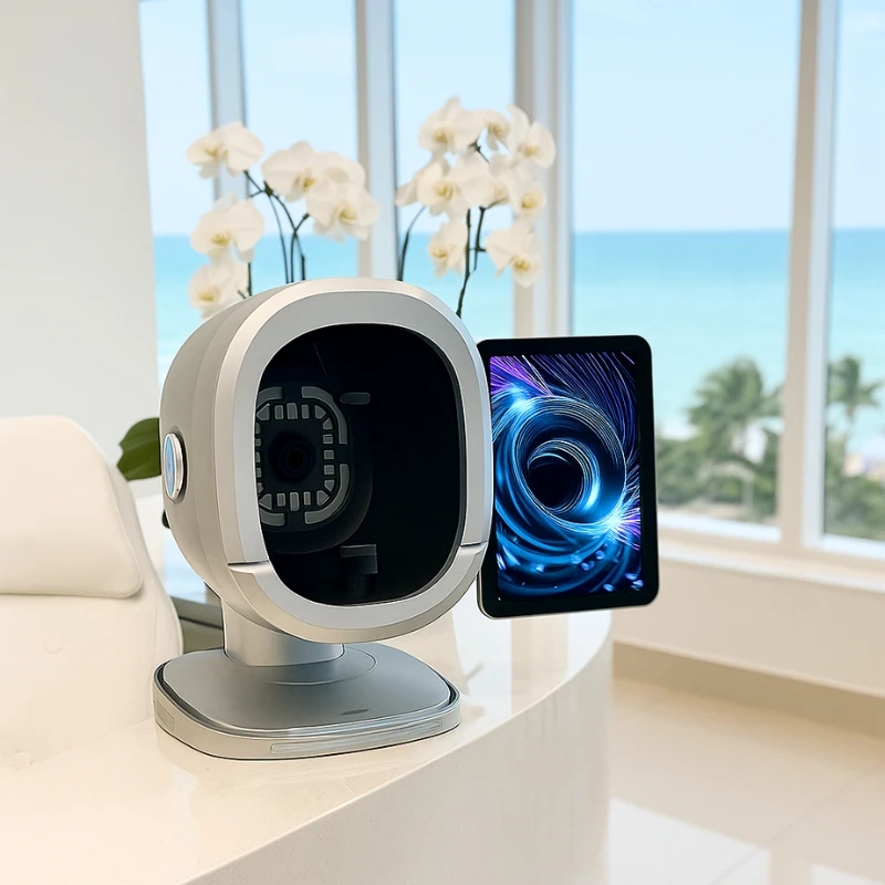 جهاز تحليل بشرة الوجه الذكي بالذكاء الاصطناعي، ماسح ضوئي للوجه ثلاثي الأبعاد، جهاز تجميل لتصوير البشرة متعدد الأطياف