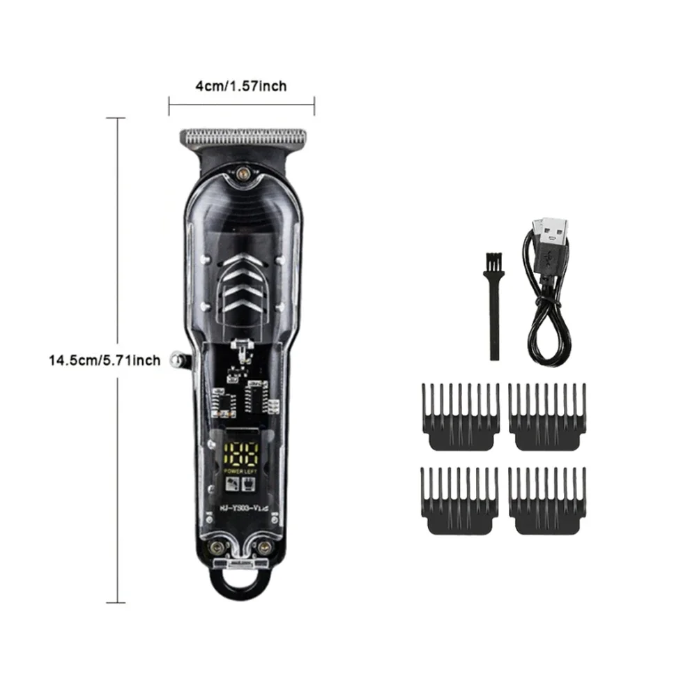 Transparent Body Electric Hair Clipper Professional Trimmer USB Rechargeable Hair Cutting Machine For Men Holiday Gift For Him image 4