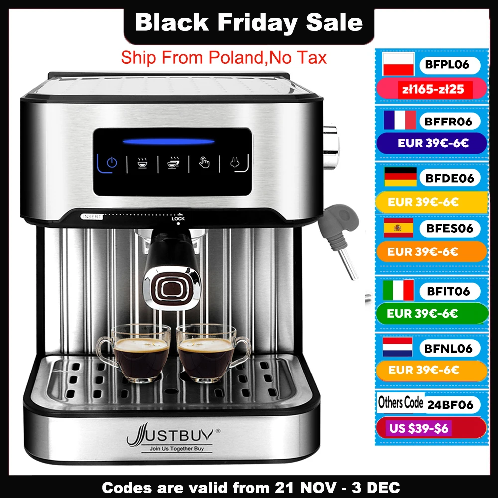 LCD Touch Espresso Coffee Machine Maker Semi-Automatic Pump With Cappuccino Milk Bubble Maker