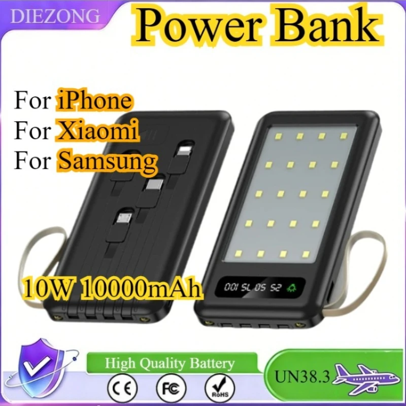 10W 10000mAh Portable illuminating Power Bank Fast Charging For iPhone For Xiaomi For Samsung With Type C/Lightning/Micro USB