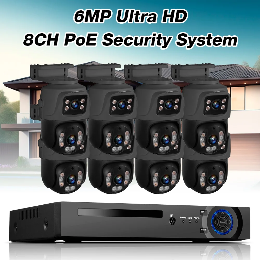 

KERUI 6MP POE NVR Home Surveillance System Dual Lens PTZ Two Way Audio POE Camera Security System Video Protection Monitor