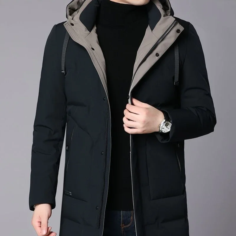 New Men Down Jacket Winter Coat Mid-length Loose Parkas Thicken Warm Leisure Outwear Hooded Fashion Overcoat