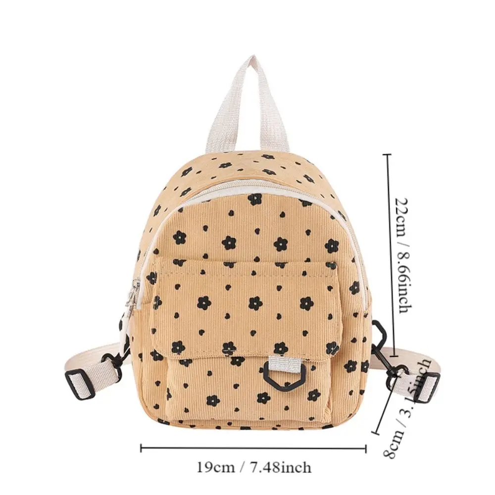 Cute Flower Print Small Backpacks Lightweight Multiple Pocket Corduroy Mini Backpack Ladies Fashion Women Shoulder Bag 4Colors