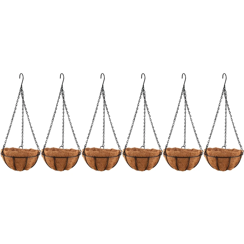 

6X Black Growers Hanging Basket Planter With Chain Flower Plant Pot Home Garden Balcony Decoration-8Inch