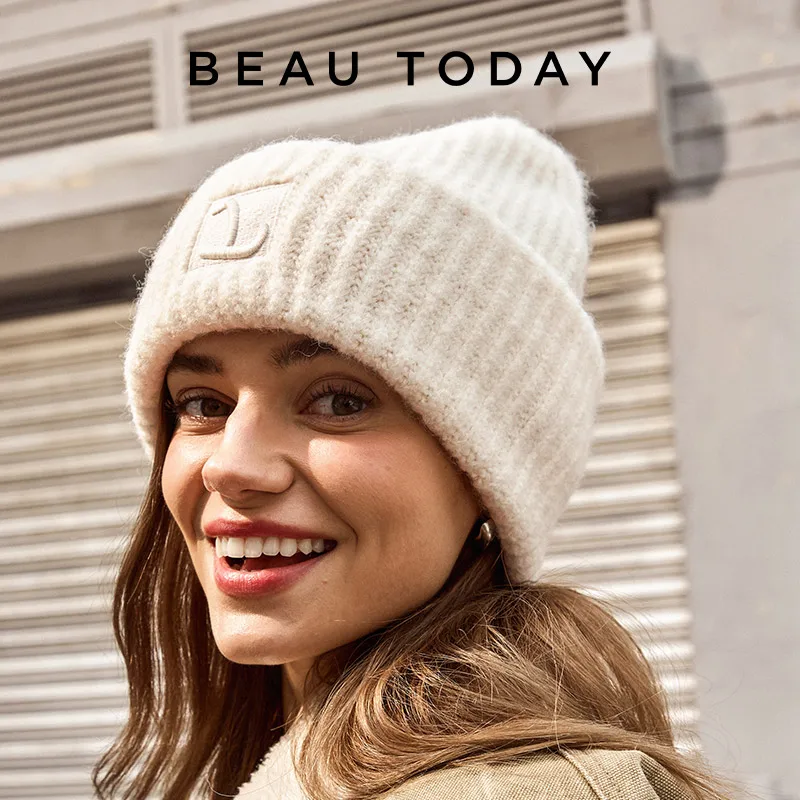 BEAUTODAY Woolen Beanies Women Solid Color Soft Warm Windproof Casual Street Style Winter Outdoor Ladies Hats Handmade 96514