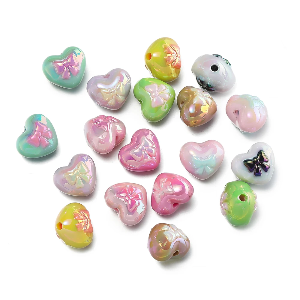 4Pcs/Lot Acrylic Two-Color Heart Beads Bow Tie Printed Loose Spacer Beads for DIY Bracelet Necklace Jewelry Making Accessories